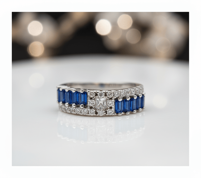 Brilliant Blue Sapphire & Diamond Ring – Sterling Silver Ring for Women - GoldifyRings
