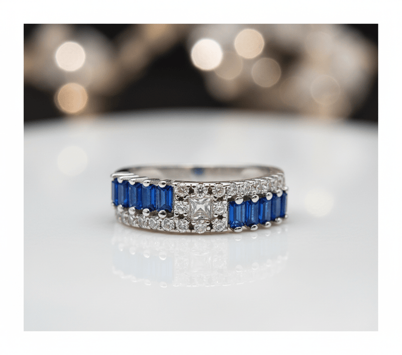 Brilliant Blue Sapphire & Diamond Ring – Sterling Silver Ring for Women - GoldifyRings