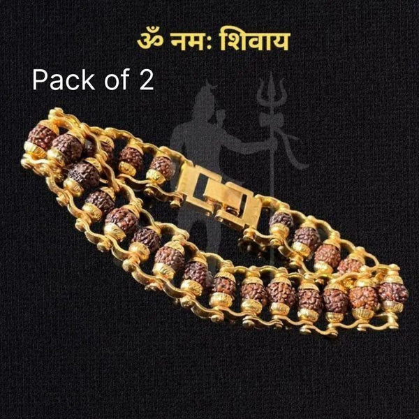 Genuine Paanch Mukhi Modern Rudraksha Bracelet with Gold Plating (Pack of 2) - GoldifyPooja Articles