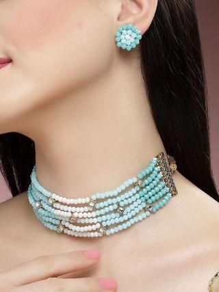 Goldify Crystals Beaded Kundan Choker Necklace Set for Women - GoldifyNecklace