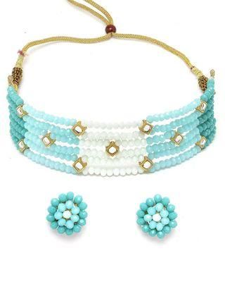 Goldify Crystals Beaded Kundan Choker Necklace Set for Women - GoldifyNecklace