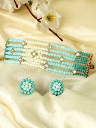 Goldify Crystals Beaded Kundan Choker Necklace Set for Women - GoldifyNecklace