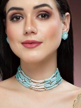 Goldify Crystals Beaded Kundan Choker Necklace Set for Women - GoldifyNecklace