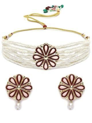Goldify Gold Plated Pearl Beaded Kundan Choker Necklace Set - Goldify