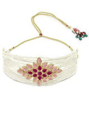 Goldify Gold Plated Pearl Beaded Royal Pink Kundan Stone Choker Necklace Set - GoldifyNecklace