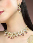 Goldify Gold Plated Pink and Purple Crystal Kundan Necklace Set for Women - GoldifyNecklace