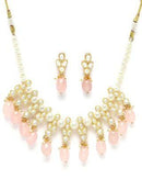 Goldify Gold Plated Pink Tumble and Pearl Studded Kundan Necklace Set - GoldifyNecklace