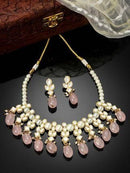 Goldify Gold Plated Pink Tumble and Pearl Studded Kundan Necklace Set - GoldifyNecklace