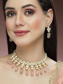 Goldify Gold Plated Pink Tumble and Pearl Studded Kundan Necklace Set - GoldifyNecklace