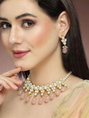 Goldify Gold Plated Pink Tumble and Pearl Studded Kundan Necklace Set - GoldifyNecklace