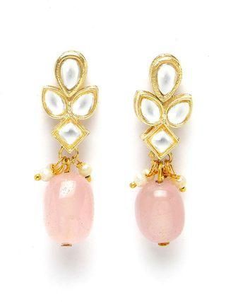 Goldify Gold Plated Pink Tumble and Pearl Studded Kundan Necklace Set - GoldifyNecklace