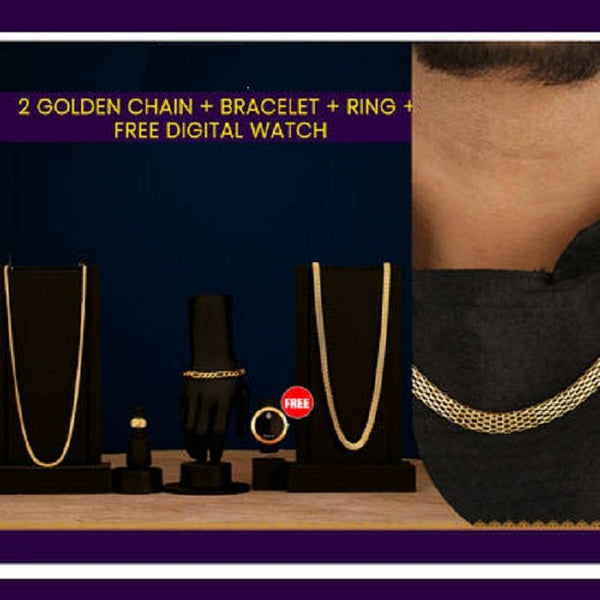 Goldify Gold Plated Premium Chain With Bracelet + Ring + Digital Watch Combo - GoldifyCombo
