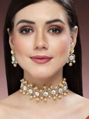 Goldify Golden Pearl Studded Polki Kundan Choker Necklace Set for Women - Goldify