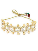 Goldify Golden Pearl Studded Polki Kundan Choker Necklace Set for Women - Goldify