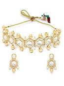 Goldify Golden Pearl Studded Polki Kundan Choker Necklace Set for Women - Goldify