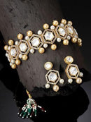 Goldify Golden Pearl Studded Polki Kundan Choker Necklace Set for Women - Goldify