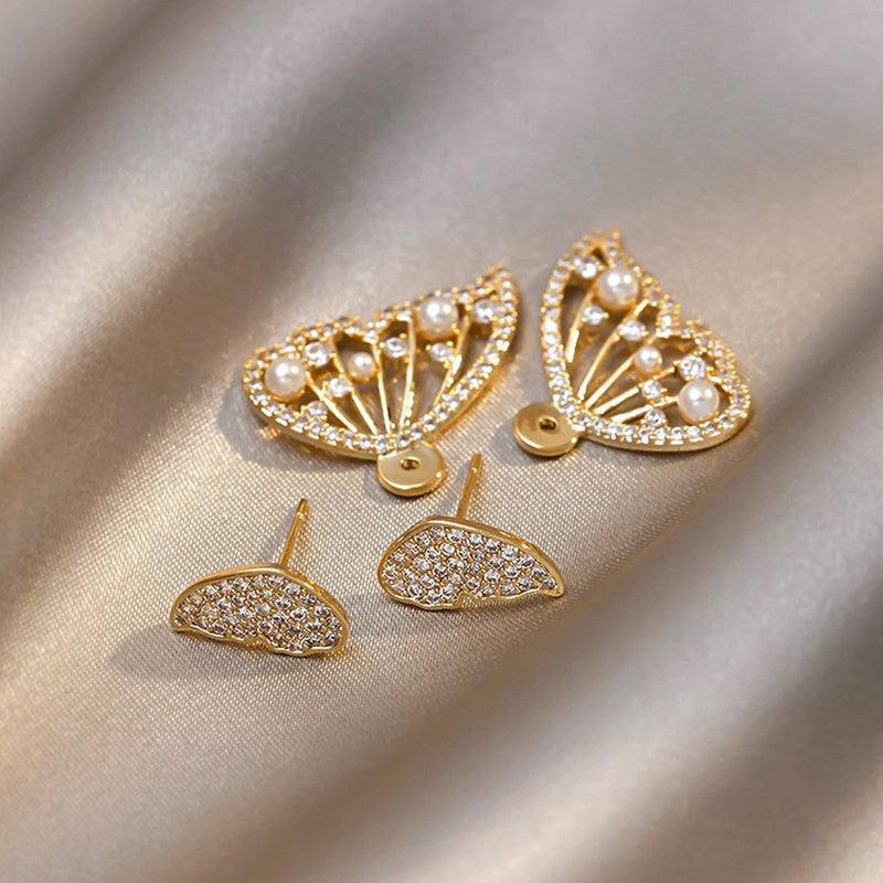 Goldify Korean Pearl and Cubic Zirconia Stud Earrings For Women and Girls - Goldify