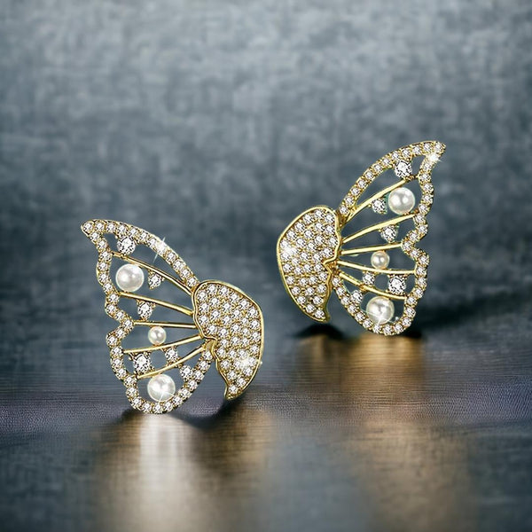 Goldify Korean Pearl and Cubic Zirconia Stud Earrings For Women and Girls - Goldify