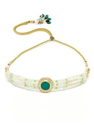 Goldify Pearl Beaded Green Polki Kundan Choker Necklace Set - GoldifyNecklace
