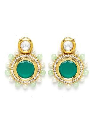 Goldify Pearl Beaded Green Polki Kundan Choker Necklace Set - GoldifyNecklace