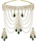 Goldify Real Pearl Beaded and Green Tumble Kundan Choker Neckalce Set for Women - GoldifyNecklace