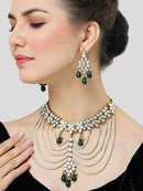 Goldify Real Pearl Beaded and Green Tumble Kundan Choker Neckalce Set for Women - GoldifyNecklace