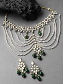 Goldify Real Pearl Beaded and Green Tumble Kundan Choker Neckalce Set for Women - GoldifyNecklace
