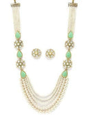Goldify Real Pearl Beaded Light Green Carved Stone Kundan Rani Haar Necklace Set for Women - GoldifyNecklace
