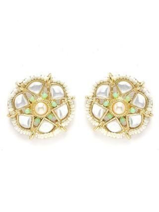 Goldify Real Pearl Beaded Light Green Carved Stone Kundan Rani Haar Necklace Set for Women - GoldifyNecklace