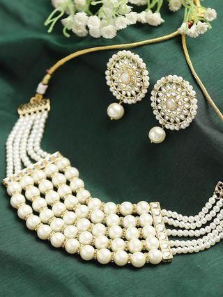 Goldify Real Pearl Multilayer Beaded Kundan Choker Necklace Set for Women - GoldifyNecklace