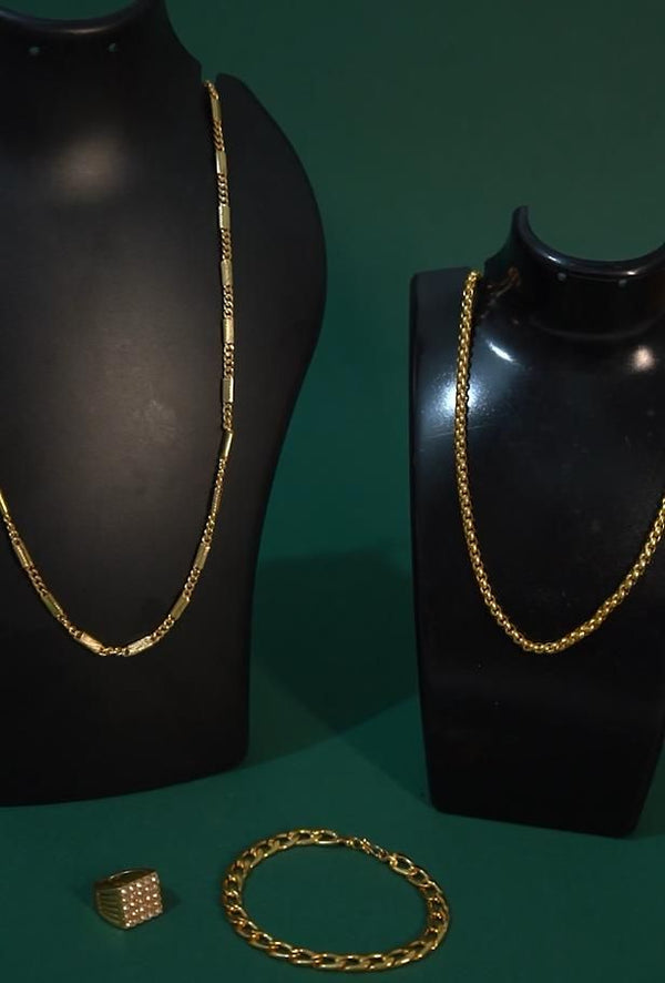 Men's Jewellery 2GoldenChain 1Bracelet & 1Ring Combo - GoldifyChain