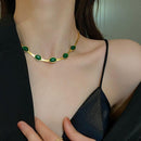 Oval Green Crystal Pendant Necklace Set With Bracelet - Goldify