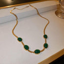 Oval Green Crystal Pendant Necklace Set With Bracelet - Goldify