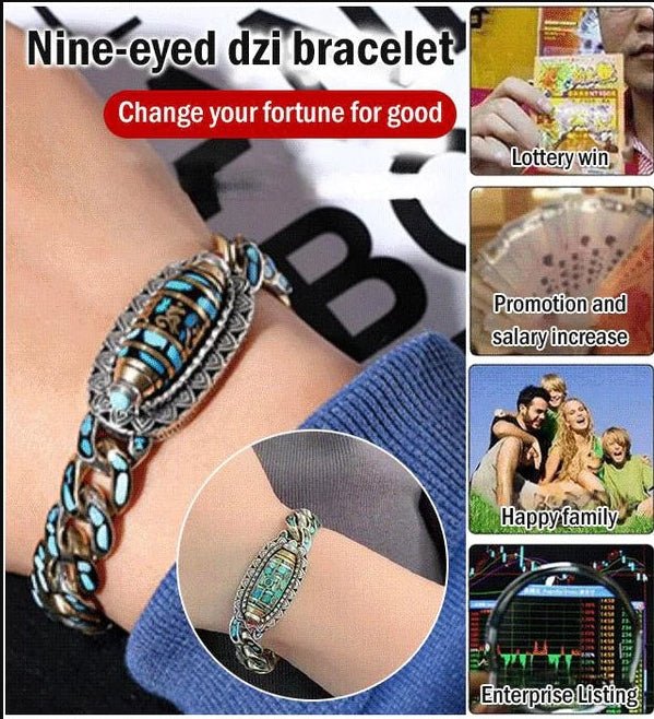TURQUOISE SIX - CHARACTER MANTRA NINE - EYED DZI BEAD BRACELET【HOT SALE - 45%OFF🔥🔥🔥🔥🔥】 - GoldifyBracelet