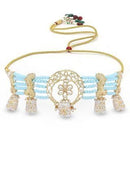 White Designer Tumble Light Blue Crystal Beaded Kundan Choker Necklace Set - GoldifyNecklace